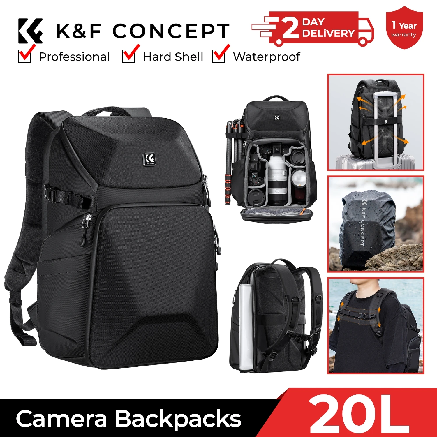 Laptop Bag Waterproof - K&F CONCEPT 20L Tas Ransel Kamera