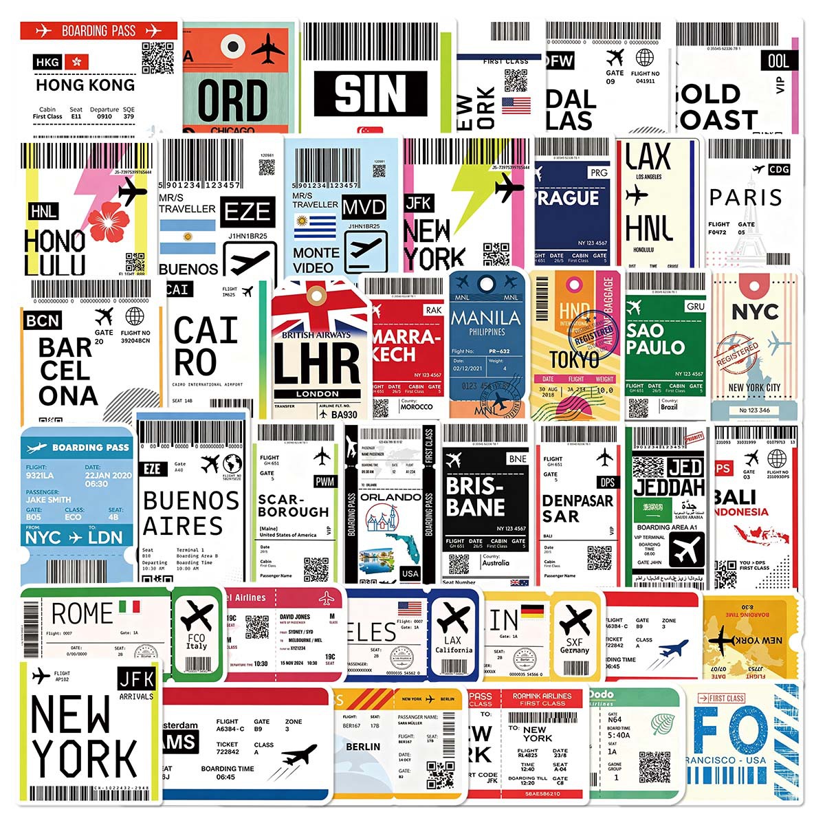 50 Buah Stiker Tiket Pesawat B - Laptop Accessories Cool ulasan dan harga
